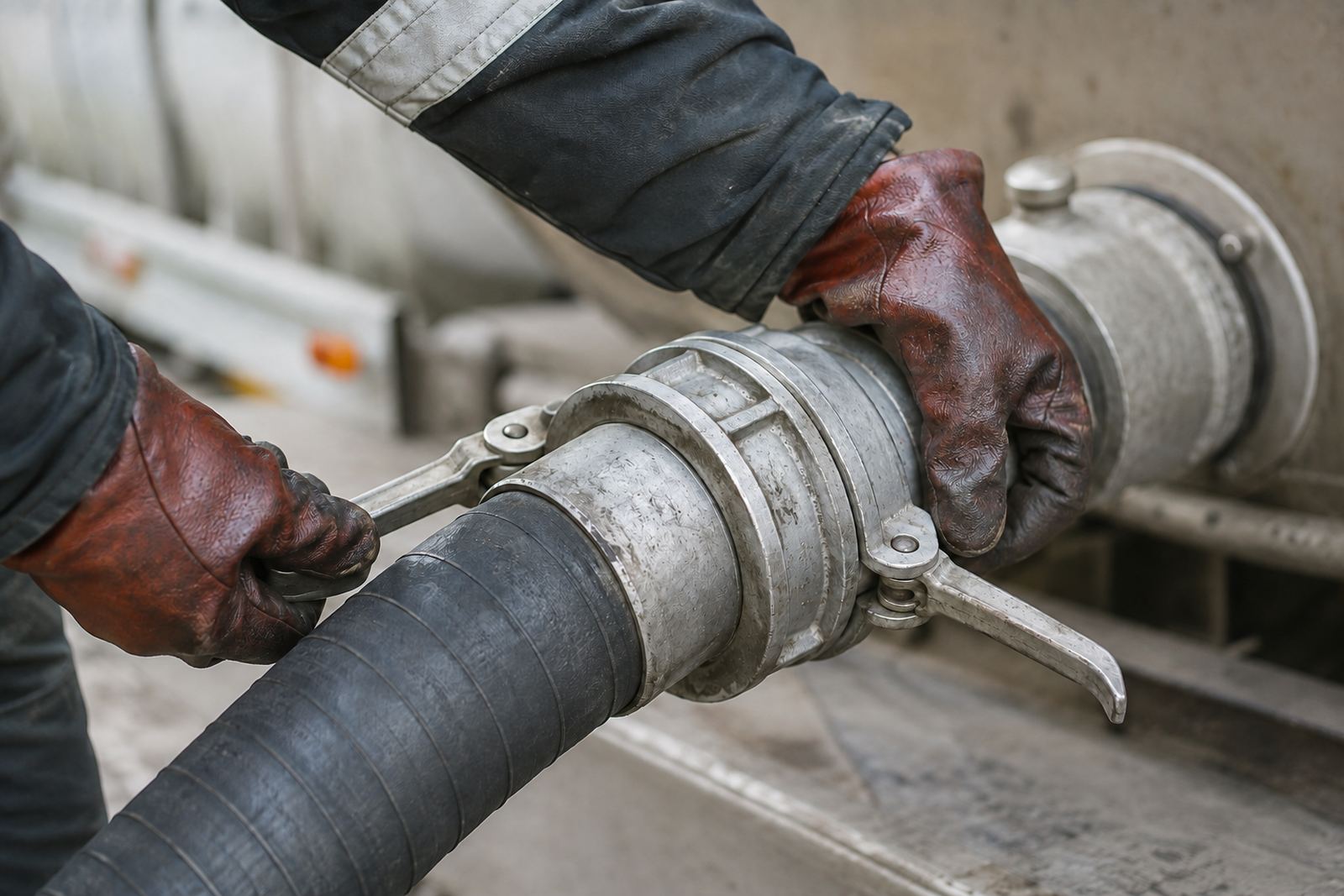 Coupling a transfer hose to a Compass Energy tanker